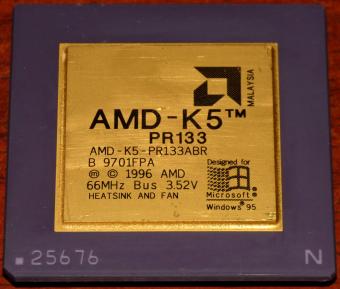 AMD K5 PR133 Goldcap CPU, 66MHz Bus, 3.52V, Malaysia 1996